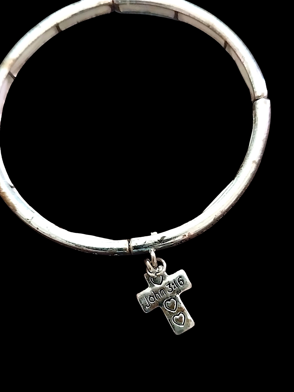 Silver Cross Charm Bangle Bracelet - Inspirational John 3:16 Jewelry